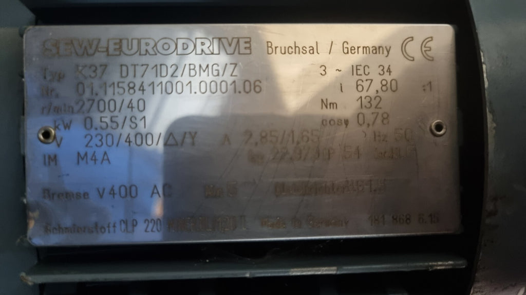SEW Eurodrive K37 DT71D2/BMG/Z Motor mit Winkelgetriebe, refurbished