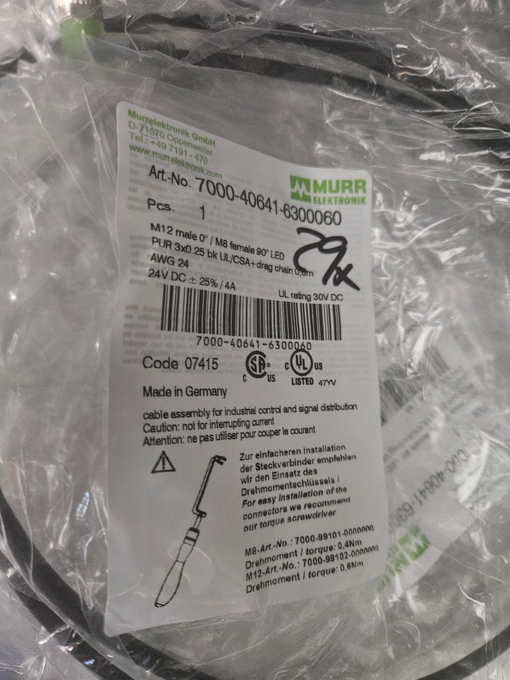 Murr Elektronik M12 St. 0° / M8 Bu. 90° A-kod. Kabel 0,6m | 7000-40641-6300060