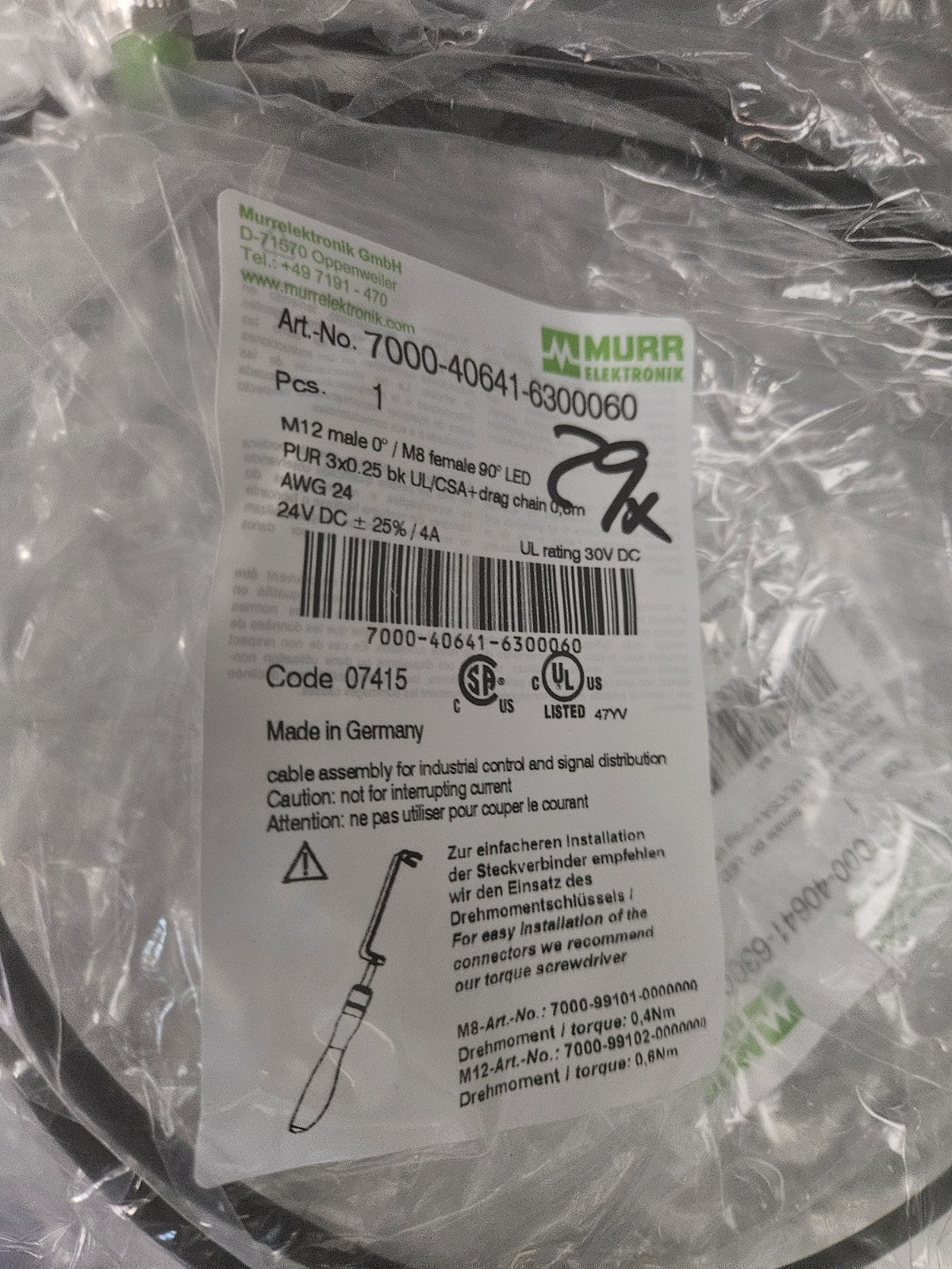 Murr Elektronik M12 St. 0° / M8 Bu. 90° A-kod. Kabel 0,6m | 7000-40641-6300060