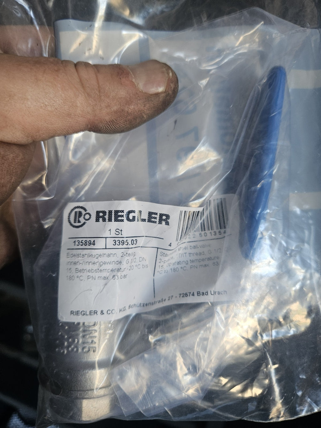 Edelstahlkugelhahn, 2-teilig, IG/IG, G1/2,DN15 RIEGLER 135894 Neu/ovp,New Unused
