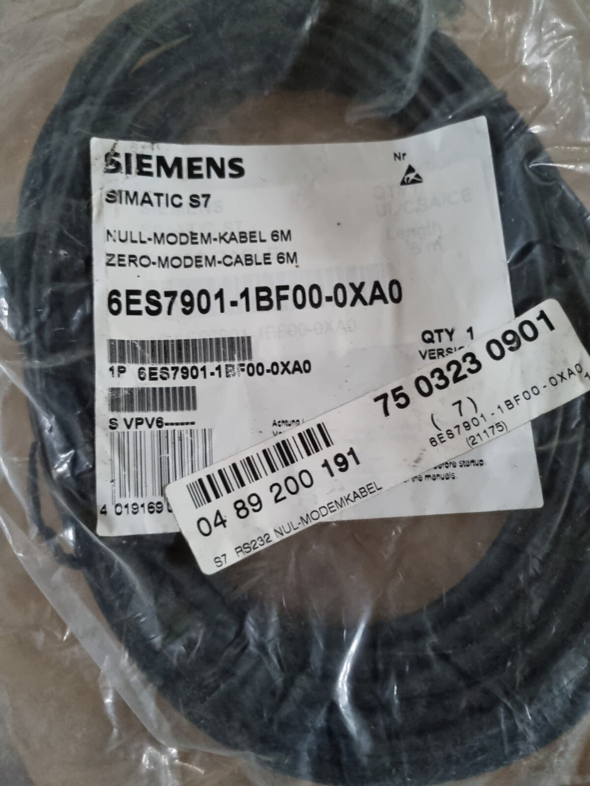 Siemens Simatic 6ES7901-1BF00-0XA0 6ES7 901-1BF00-0XA0 RS232-Kabel 6Mtr -unused-