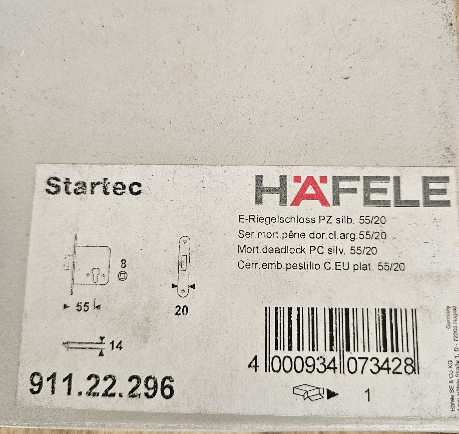 Haefele Startec 911.26.296 Riegel-Einsteckschloss Schloss Türschloss Neu/ovp New