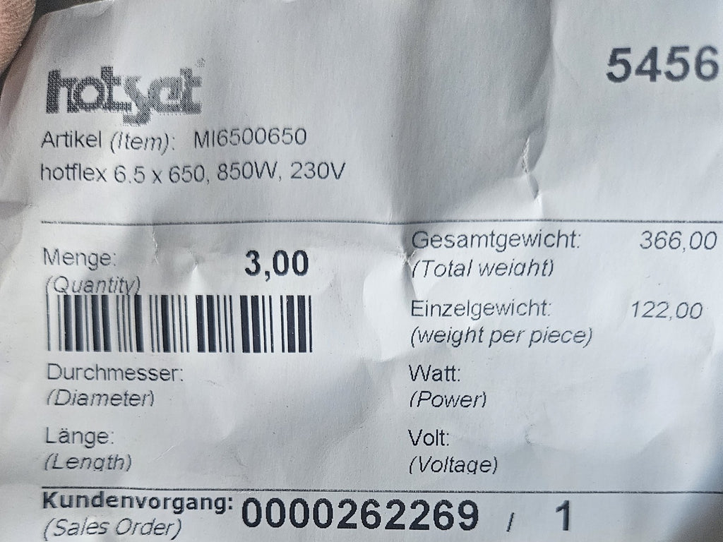 HOTFLEX MILB06010D, 8.5 X 650 1400W/230V, 10051400, Rohrheizkörper - NEU/OVP New