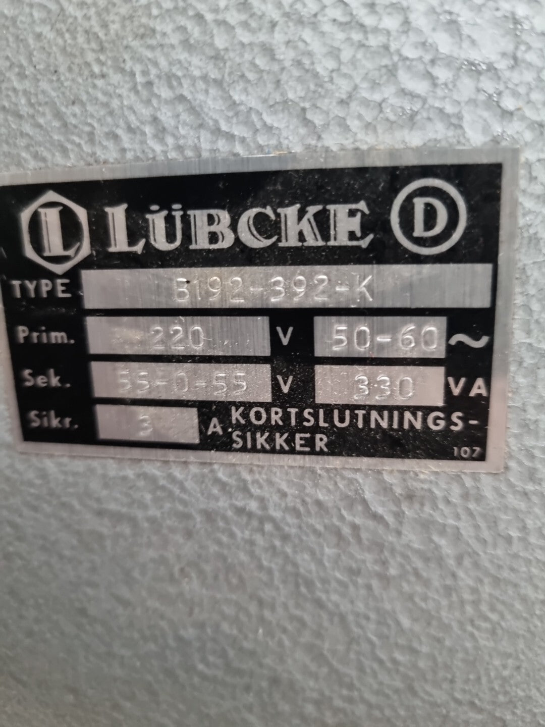Lübcke Mellem Transformator B192-392-K P.220V, S.55-0-55V,50-60Hz, 330VA neu/new