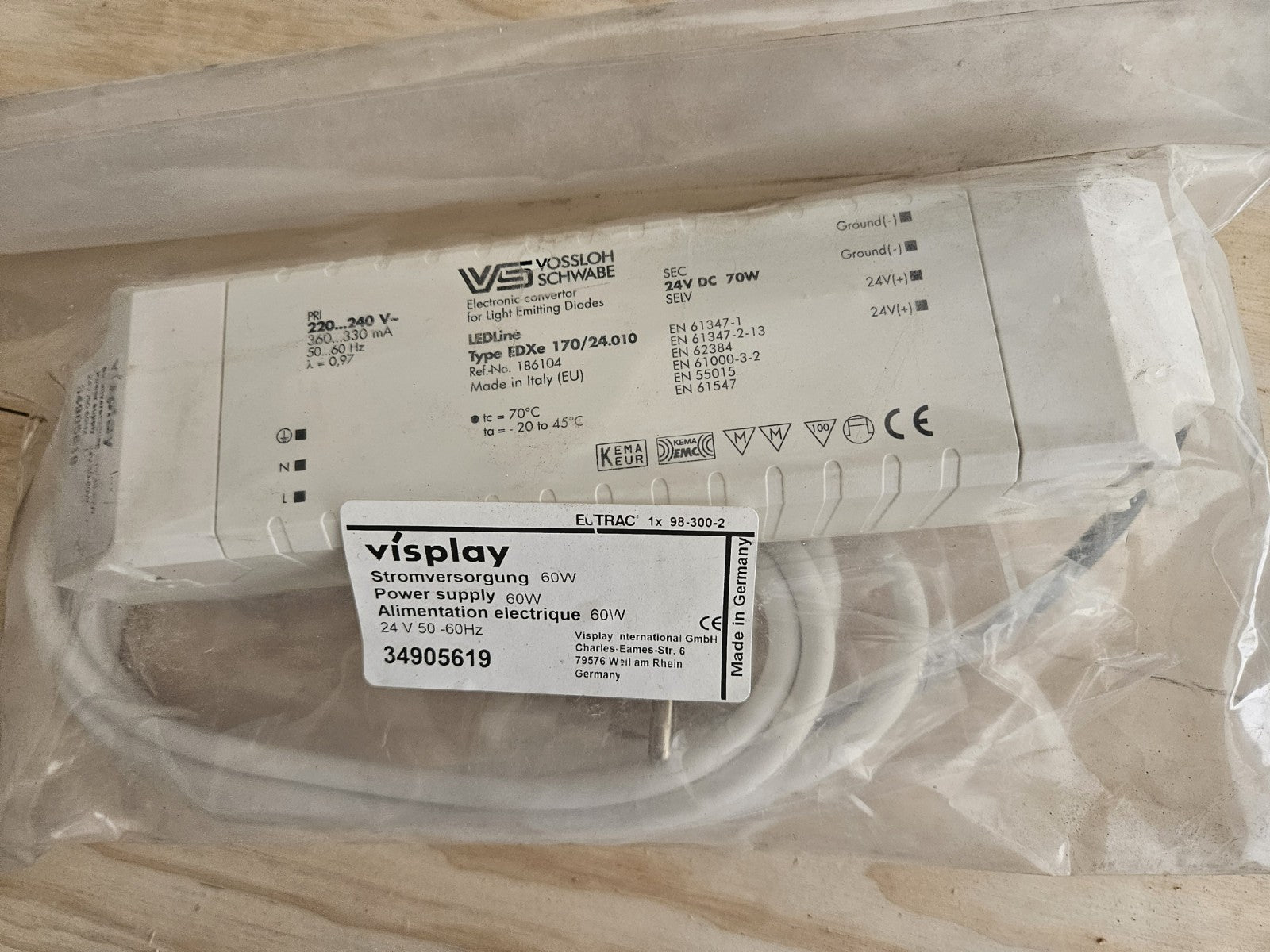 VOSSLOH SCHWABE EDXe 170/24.010 186104 LED-Konverter Für LED-Module 60w Neu/ovp