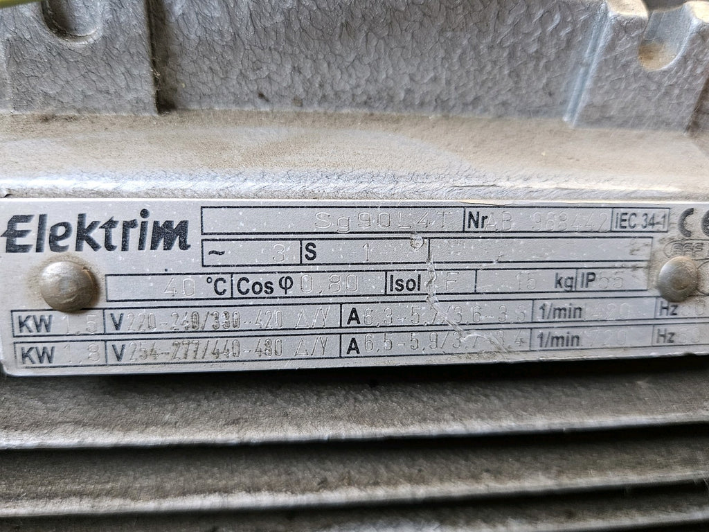 Elektrim Sg90L4T Electric Motor 1.5-1,8kW, 1420-1720 RPM, 220-480V Used, Spare