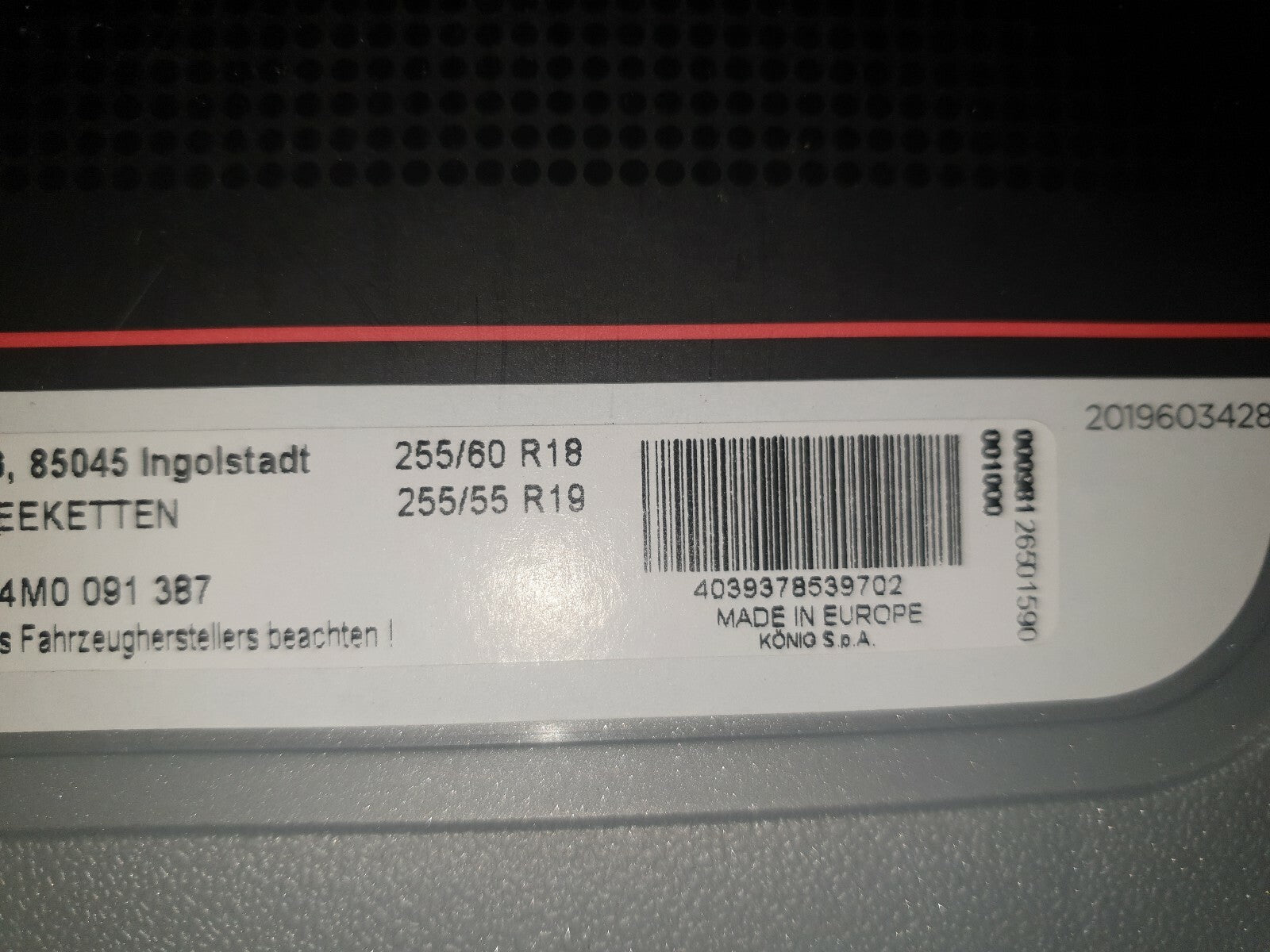 Org.AUDI Schneeketten 255/60 R18 und 255/55 R19, Neu und ovp, Art.4M0091387