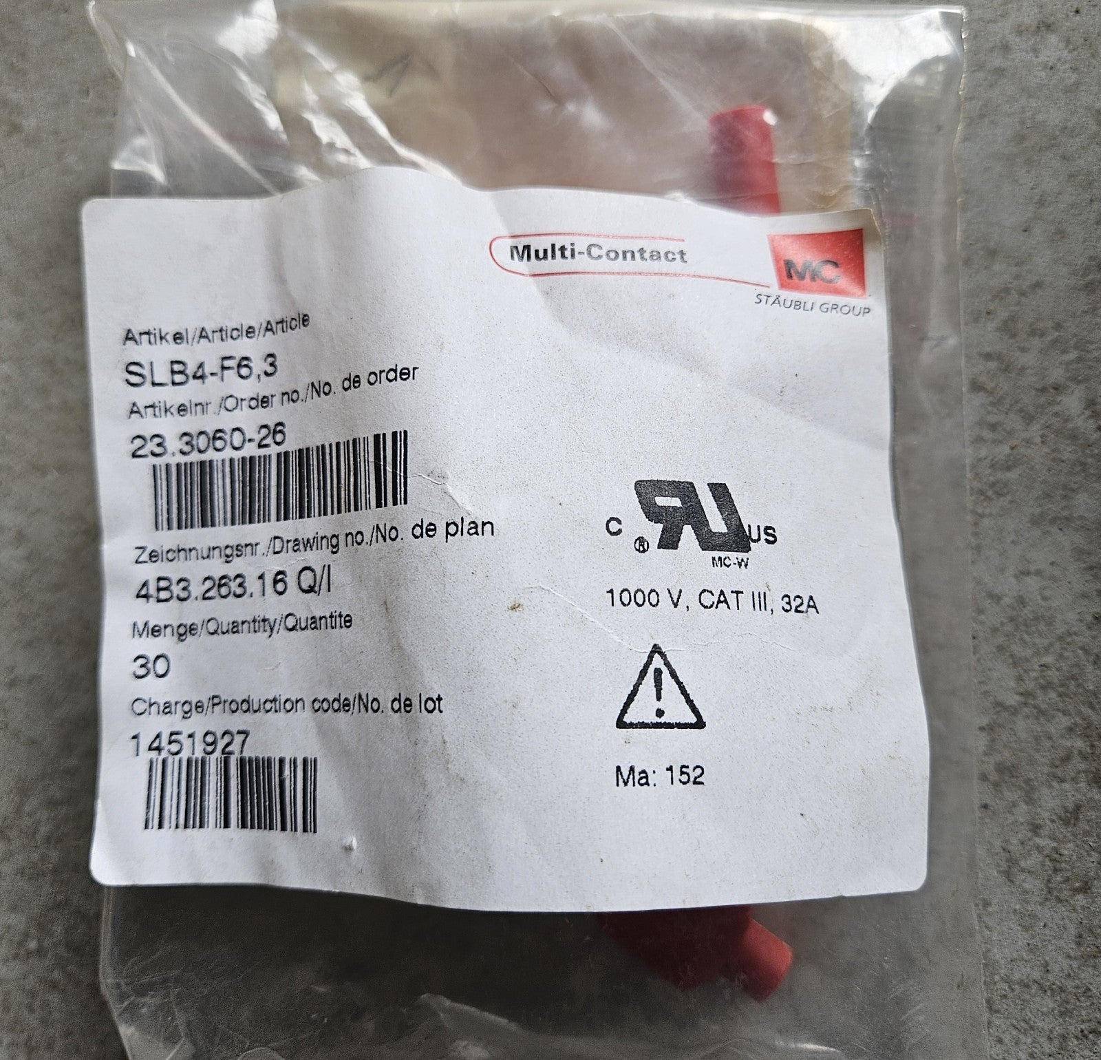 30 x Multi Contact 23.3060-26 SLB4-F6,3 Buchse STÄUBLI Neu/Ovp Sealed