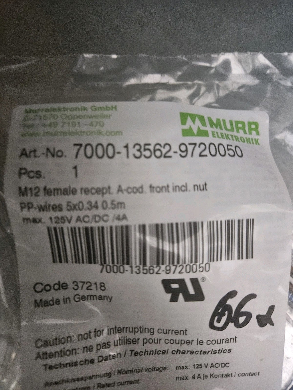 MURR Elektronik 7000-13562-9720050 M12 female recept. A-cod. front incl. nut NEW