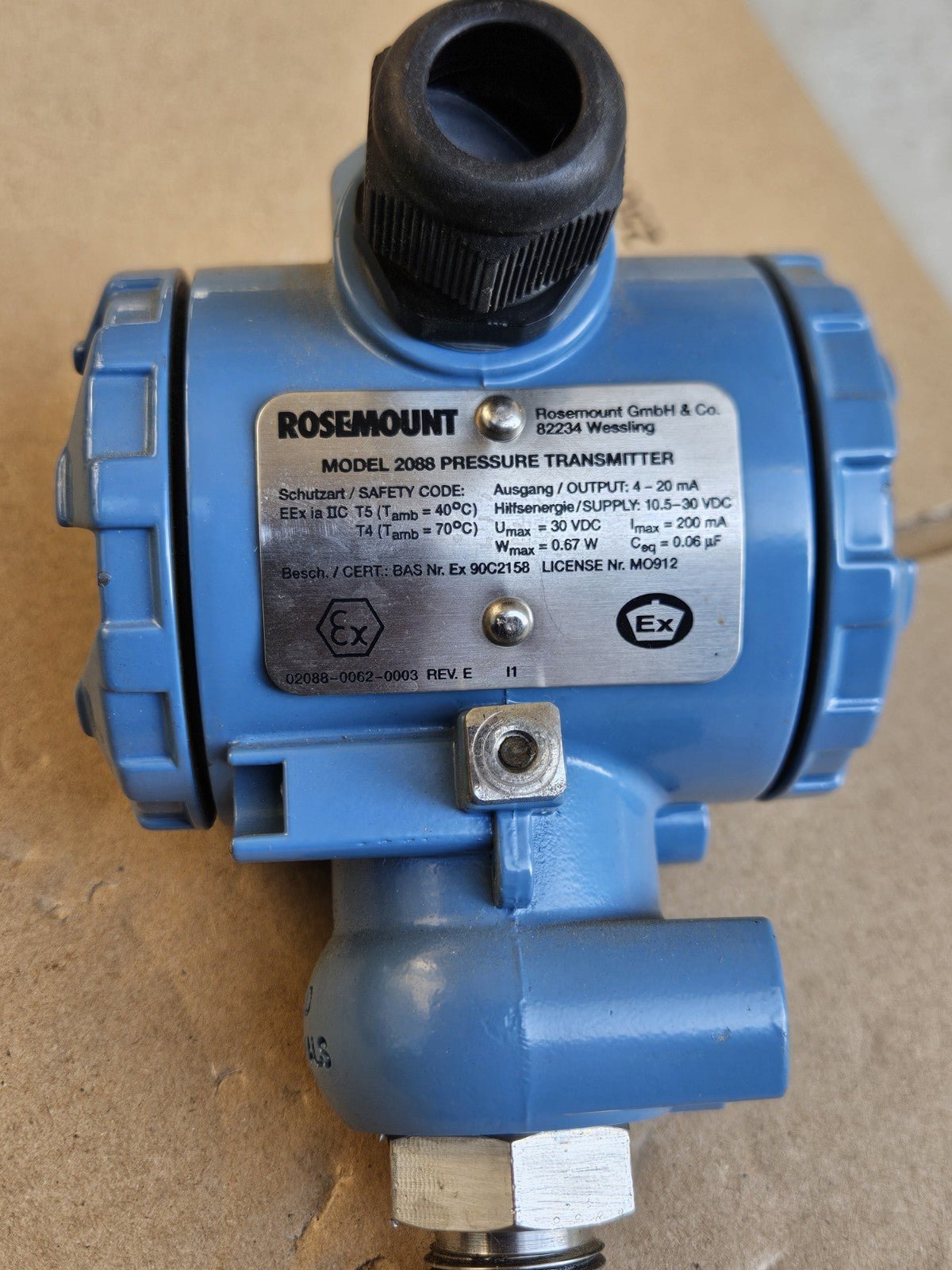 ROSEMOUNT/EMERSON MODEL 2088 PRESSURE TRANSMITTER 62A22B3I1, New Unused 7289174