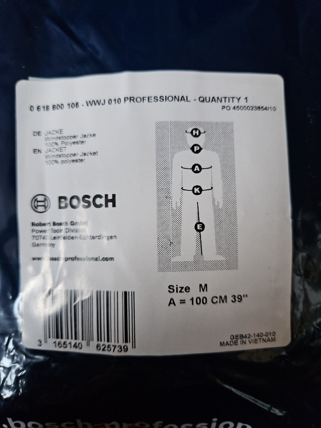 Bosch Professional Gr.M,Wind Breaker, Wwj010 Blu Navy Taglia M 3165140625739 Neu