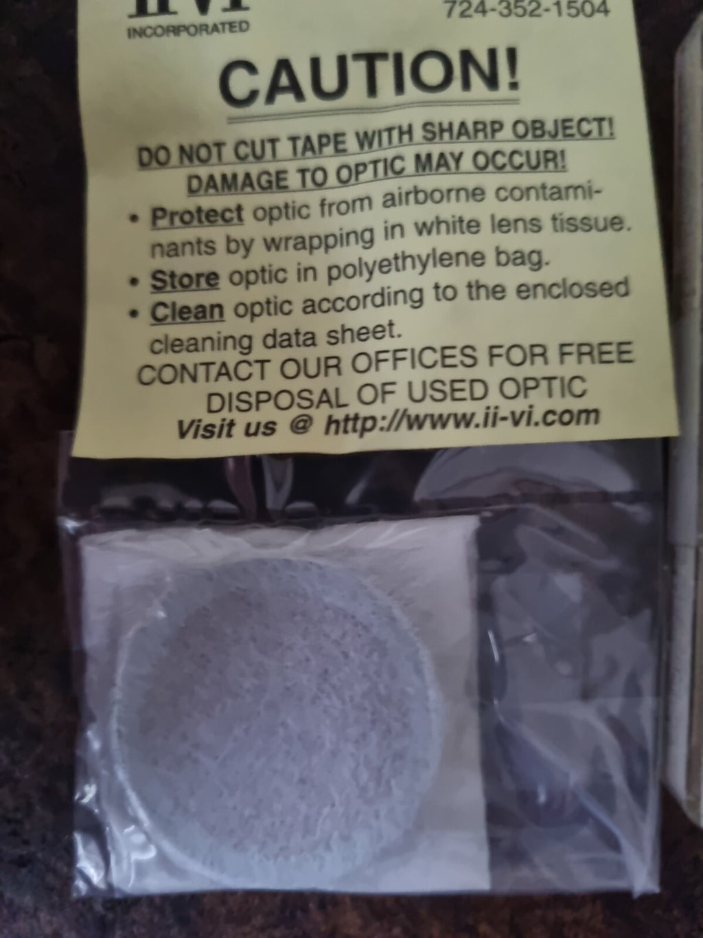 II-VI Infrared ZnSe Laser Partial Reflector 1.1" Dia x 0.220" Thick 20MCC/70%