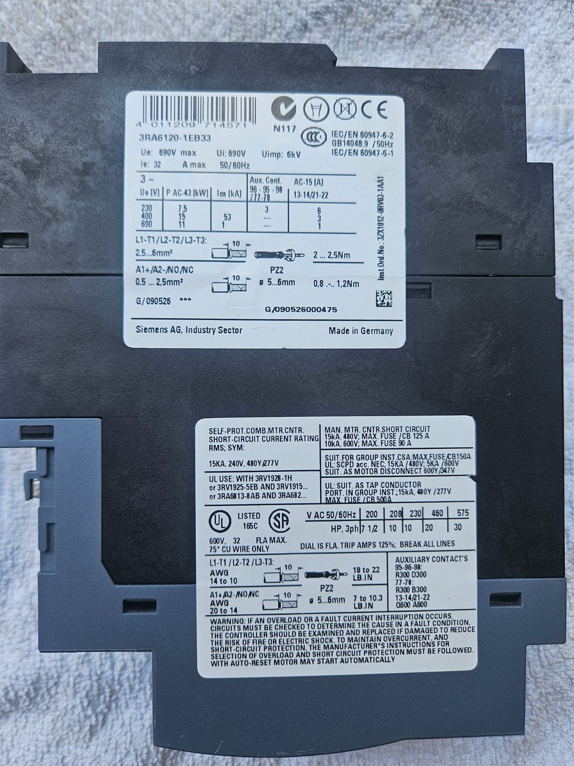 Siemens Sirius 3RA6120-1EB33 Kompaktstarter Direktstarter 32A new unused no box