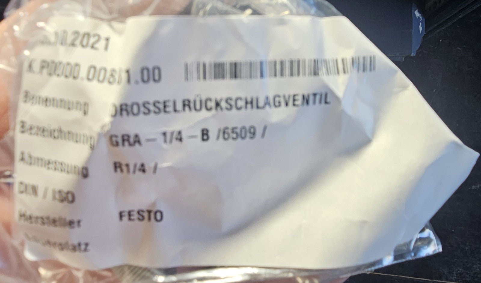 Festo Drossel-Rückschlagventil GRA-1/4-B one-way flow control valve 6509 New Neu