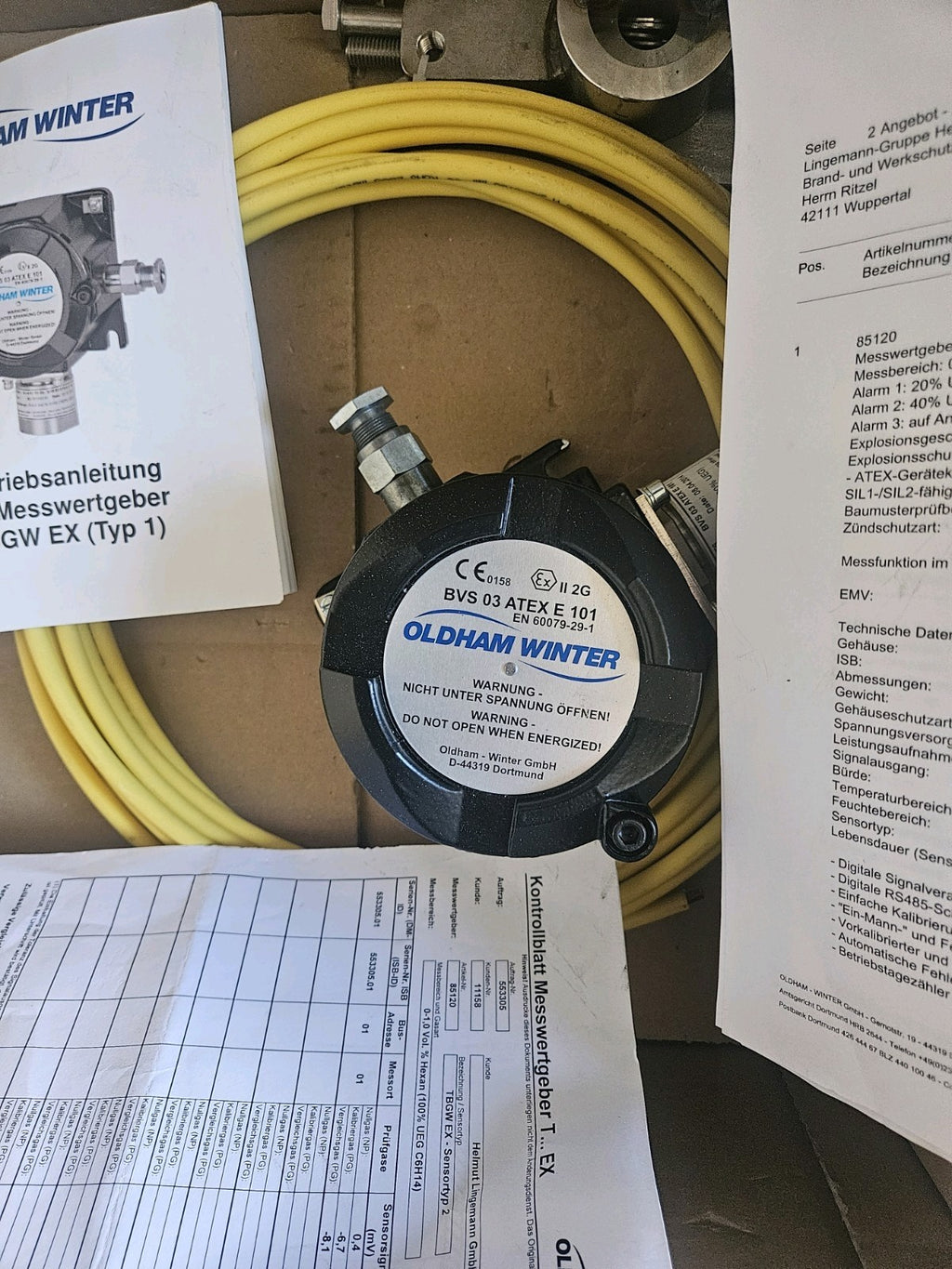 OLDHAM WINTER TBWG-EX Typ 2, ATEX E 101EN 60079-29-1, Sensor, neu/ovp New Unused