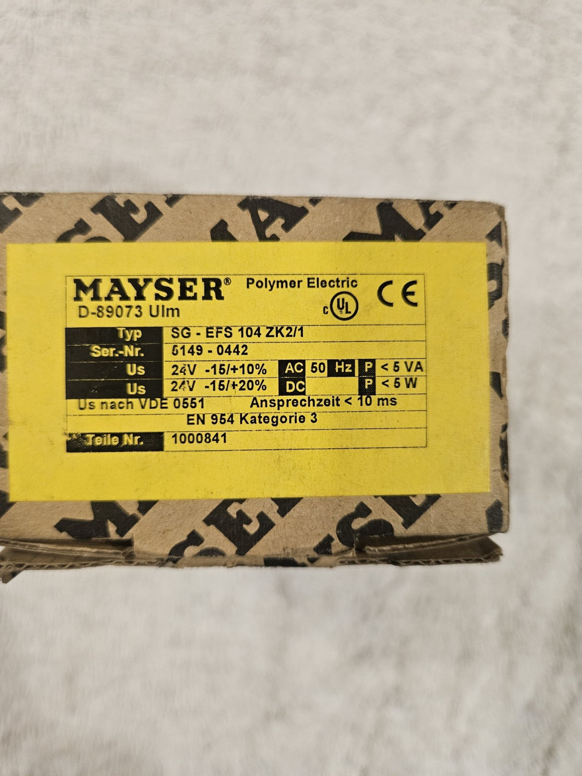 Mayser Sicherheitsschaltgerät SG-EFS 104 ZK2/1, 1000841, Safety unit New In Box