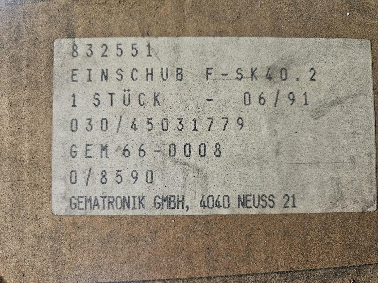 Gematronik Einschubkarte PLATINE 832551, 030/45031779GEM66-00080/8590 NEU