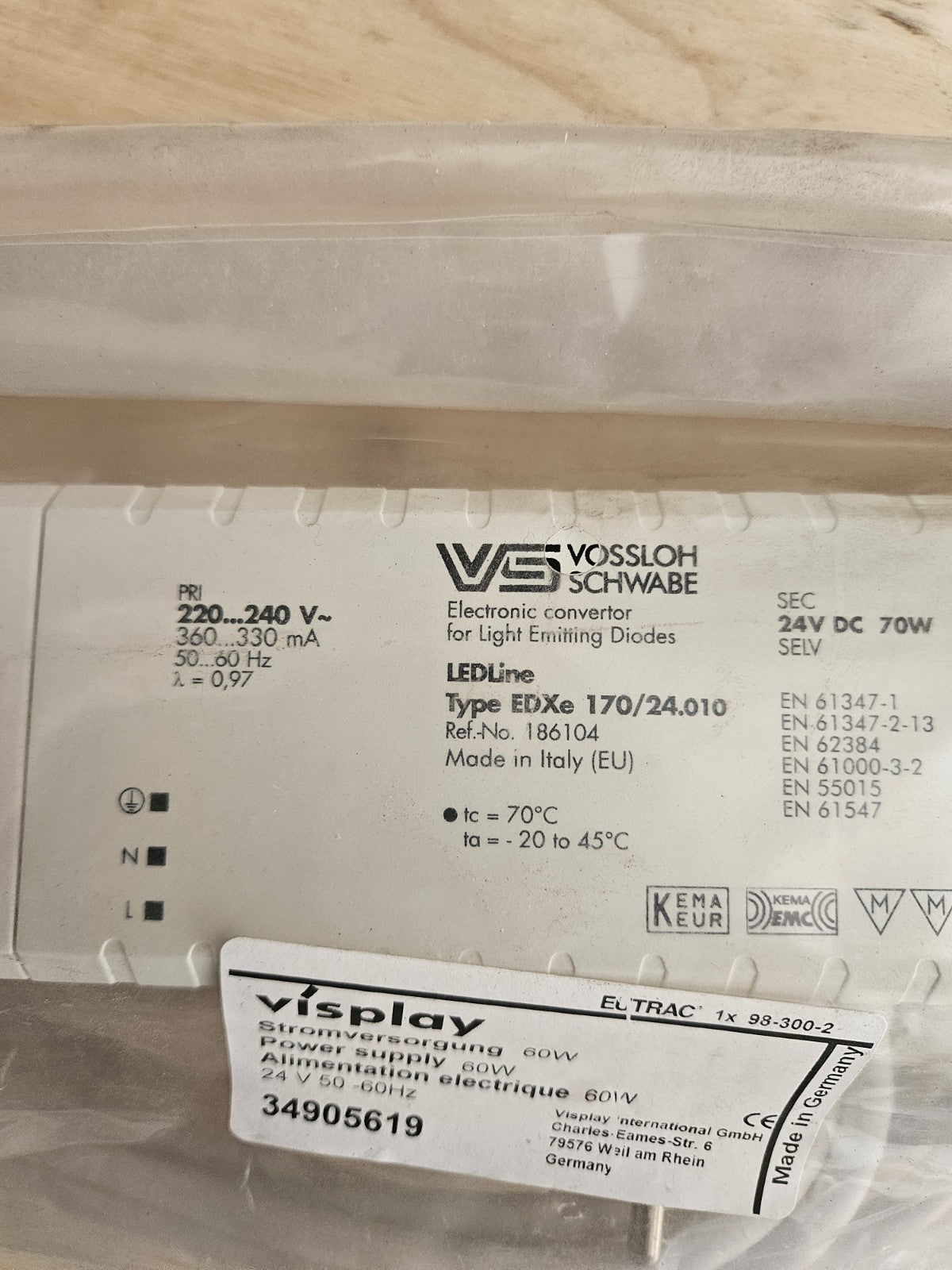 VOSSLOH SCHWABE EDXe 170/24.010 186104 LED-Konverter Für LED-Module 60w Neu/ovp