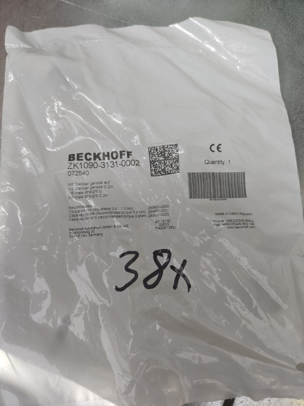 Beckhoff ZK1090-3131-0002, 072540, M8 EtherCAT-Leitung, 0,2m -unused/OVP-NEW-NEU