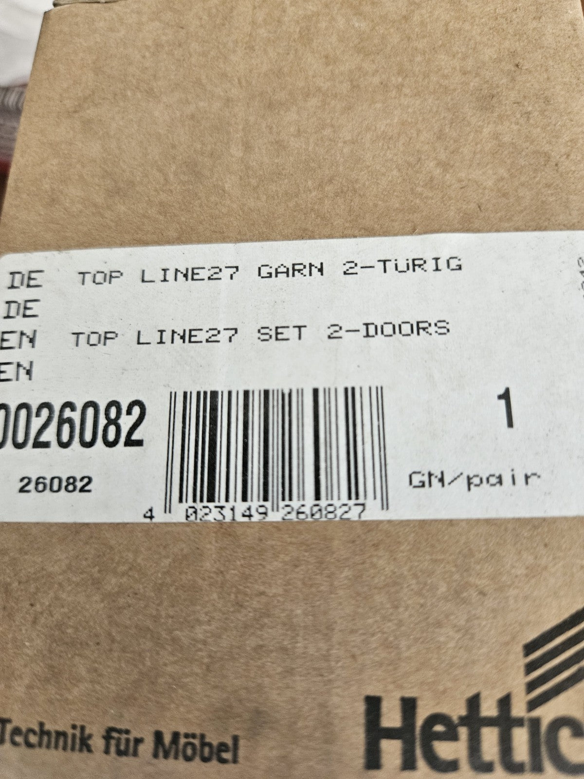 HETTICH Schiebetürbeschlag Top Line 27 Set f.2-türigen Schrank, 0026082 Neu/ovp
