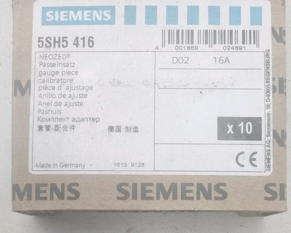 NEU 10 x Siemens 5SH5416 Neozed SPEZIAL Paßeinsatz 5SH5 416, 4001869024691 NEW