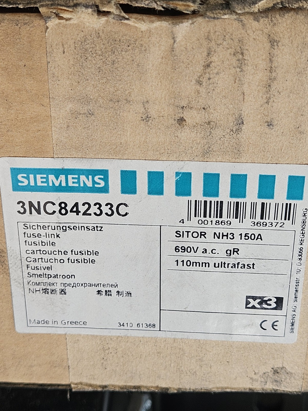SIEMENS Sitor 3NC84233C Sicherungseinsatz 3 Stück -unused- -OVP/sealed-new Neu