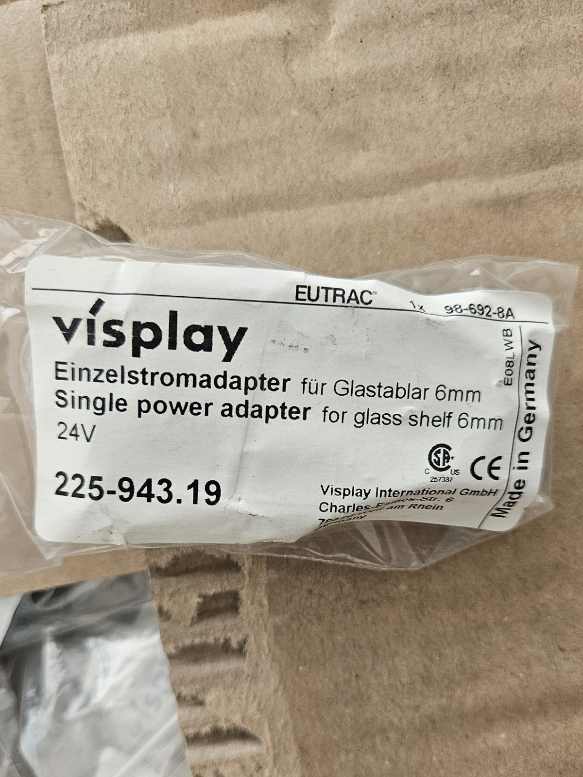 EUTRAC 98-692-8A, VISPLAY 225-943.193 Stromschienenadapter, Neu/ovp Weiss