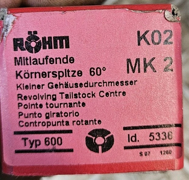 RÖHM Zentrierspitze mitlaufende körnerspitze Pro MK2 Id.5336, Typ600 Neu/ovp New