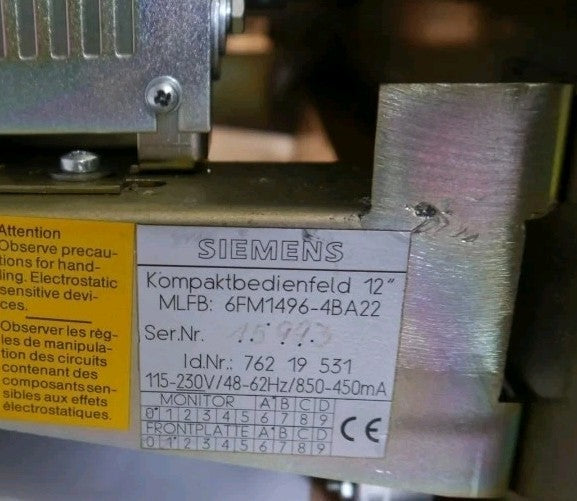 Siemens 6FM1496-4BA22 Bedienfeld, Interface, Operator Panel, Display 12", No Box