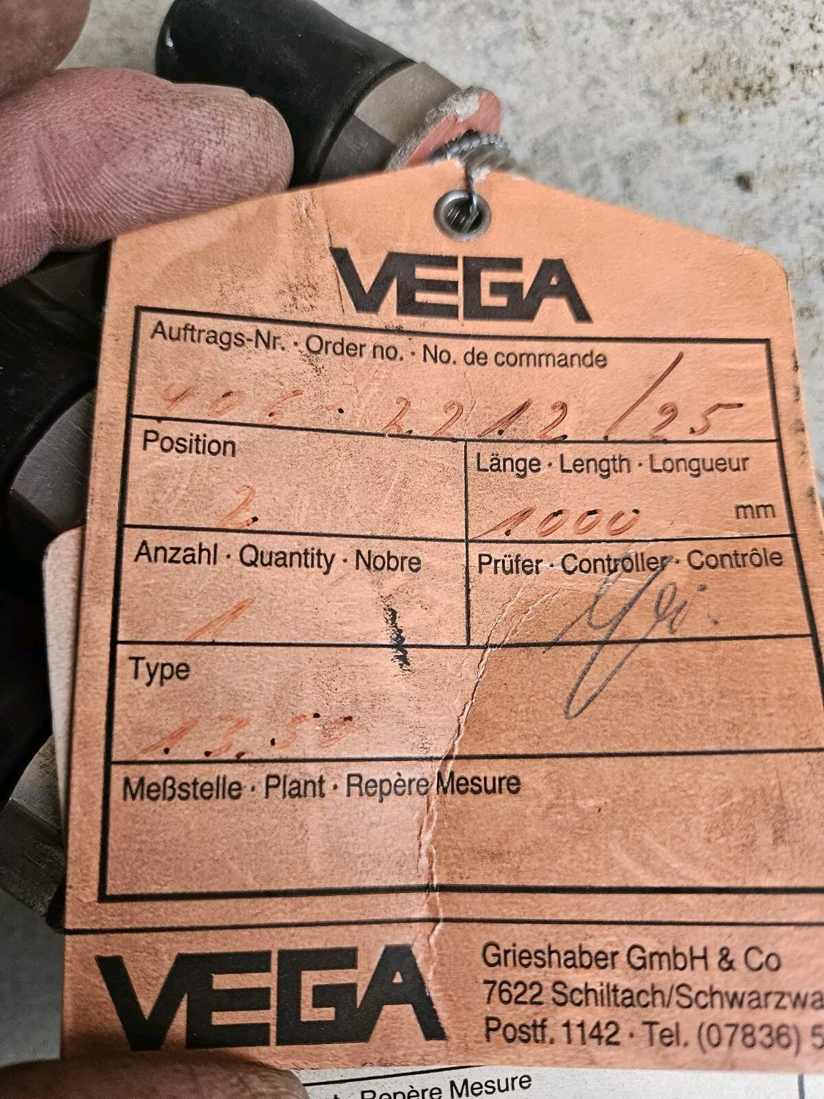 VEGA Kapazitives Niveaumessgerät Messsonde ELECTRODE EL1350NN Länge 1000mm Neu!