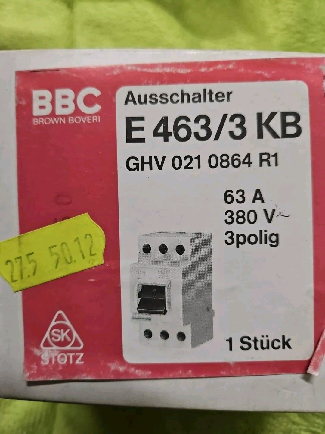 BBC/ABB Ausschalter Hauptschalter 463/3-KB  3polig  400V/ 63A, Neu Ovp New
