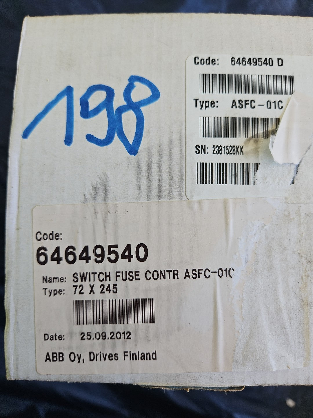 1 x ABB ASFC-01C Rev. D 64649540 SWITCH FUSE CONTROLLER neu/ovp, Sealed!!!