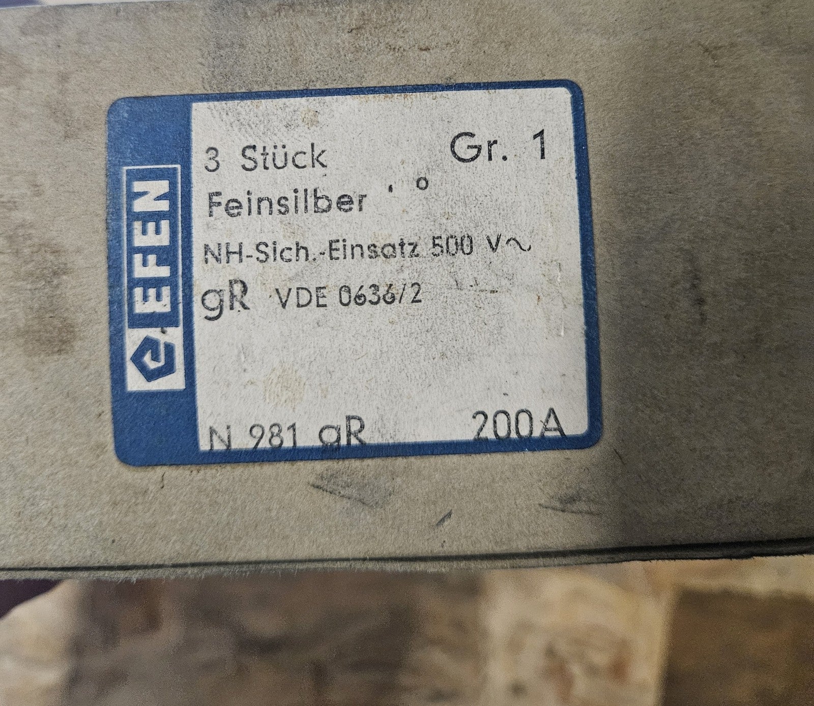 3 x EFEN Feinsilber NH-Einsatz 200A N981,GR.1, gR 500 V fuse, New Unused Neu/ovp