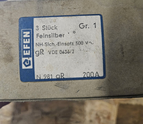 3 x EFEN Feinsilber NH-Einsatz 200A N981,GR.1, gR 500 V fuse, New Unused Neu/ovp