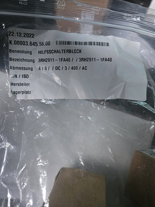 3RH2911-1FA40 SIEMENS CONTACTOR AUXILLIARY BLOCK 4NO