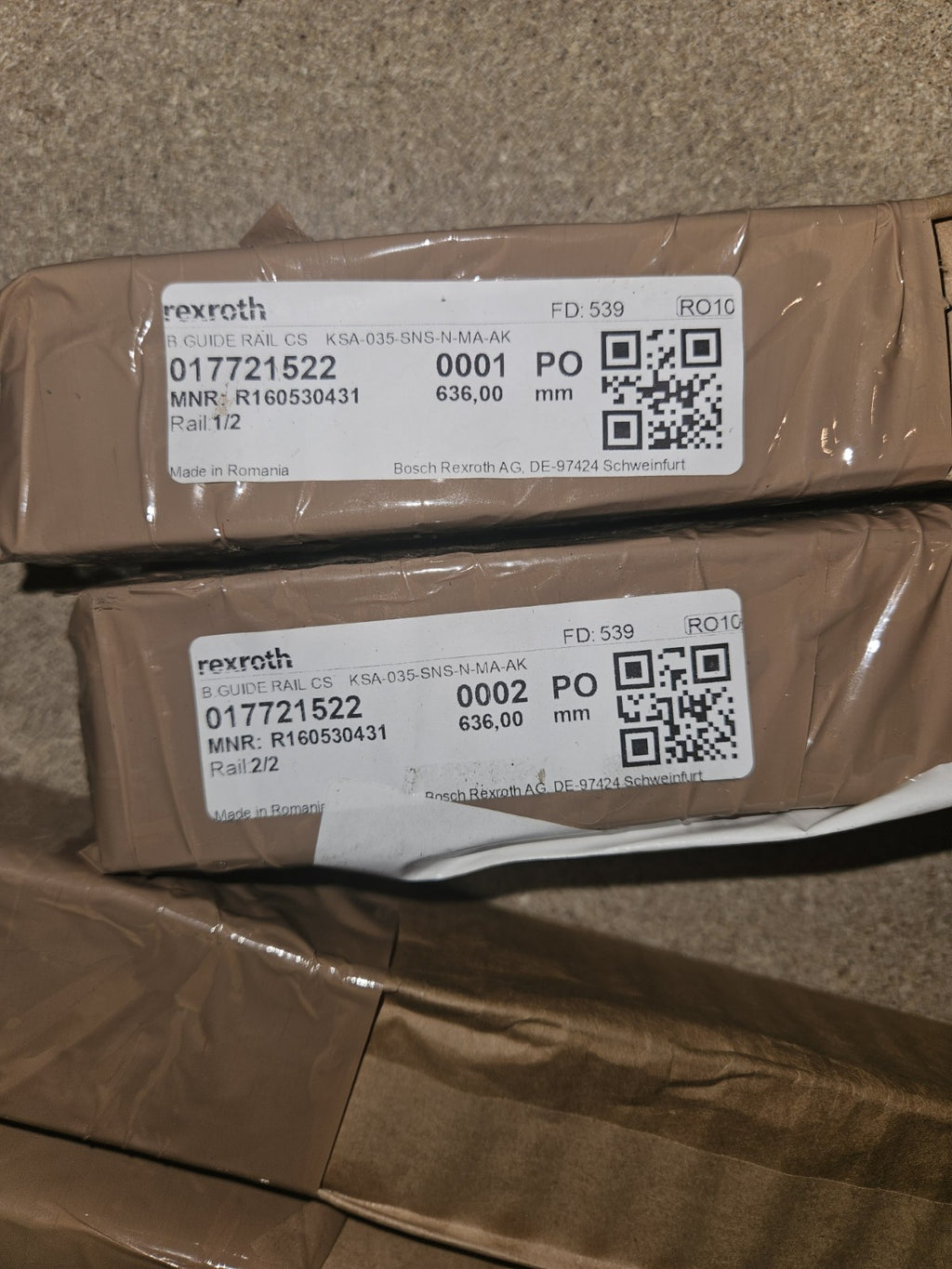 2 x Bosch Rexroth R160530431, 017721522, Kugelschienen L 636mm, Neu/ovp, New
