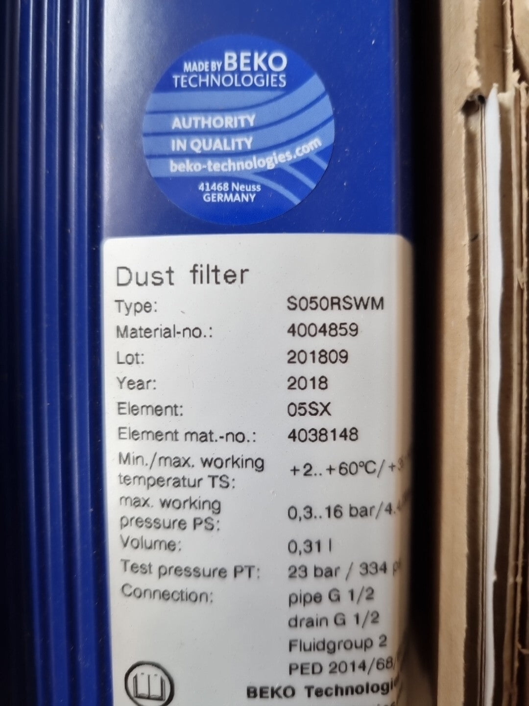 Beko Clearpoint  S050RSWM Druckluft Staub Filter -Dust filter 4004859 neu,new