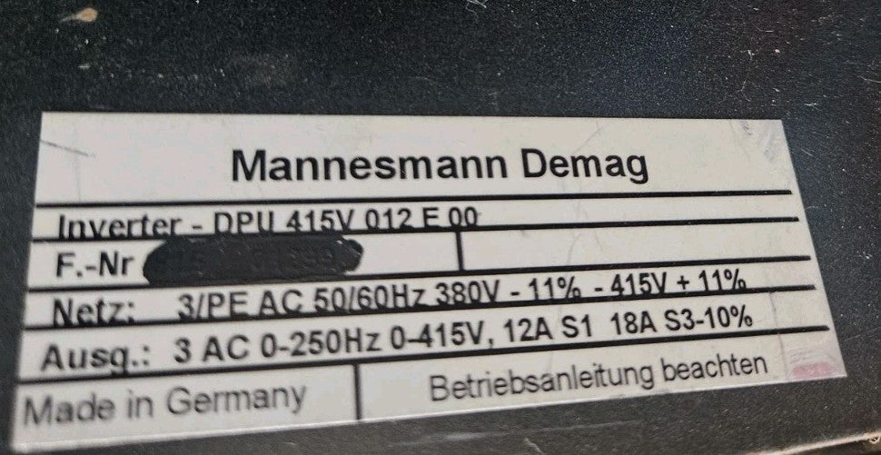 Demag DPU 415V 012 F 00 Frequency Inverter | Industrial Motor Drive – Working