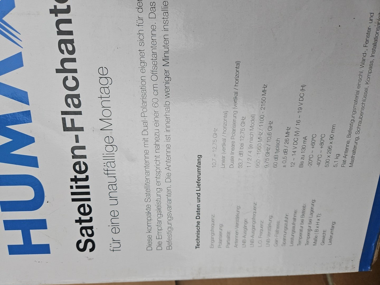 Humax  Flat50 Sat Flachantenne E2550 Satelliten-Flachantenne Neu/ovp Twin LNB