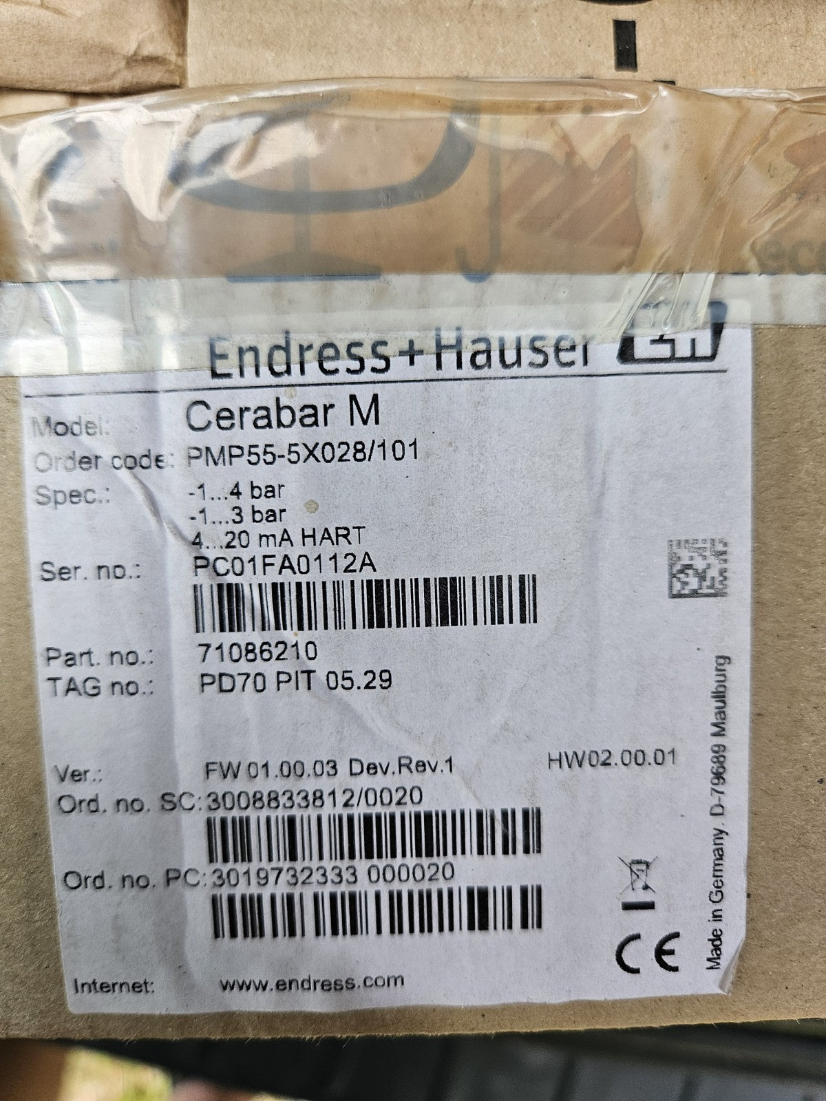 Endress+Hauser PMP55-5X028/101, HART PC01FB0112A, 71086210 New In Box, Neu/Ovp