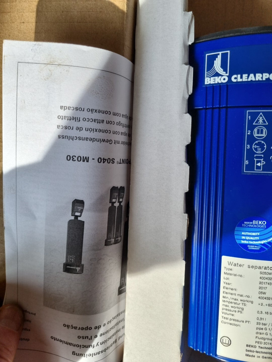 Beko Clearpoint  S050WWC Druckluft Filter -Wasserabscheider 4004329 neu,new/box