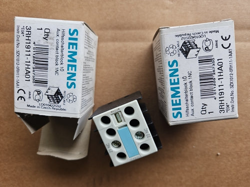 2 x Siemens 3RH1911-1HA01 Hilfsschalterblock IP20 4polig 690V 6kV Neu/Ovp, New