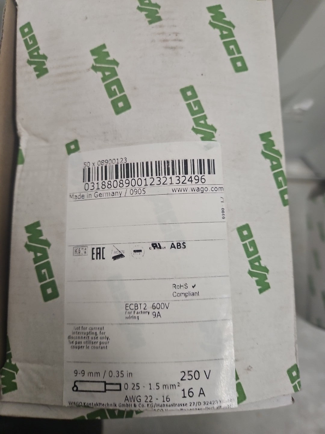 50 x Wago 890-123 Stecker mit Zugentlastungsgehäuse 3-polig NEU/Ovp 08900123 New