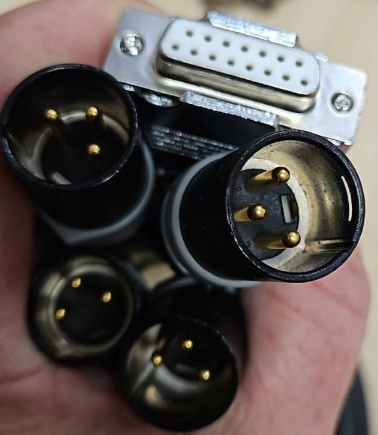Neutrik 15 Pin D-SUB  to male XLR Loom. DB15 to 4 x XLR. Audio Snake Multicore