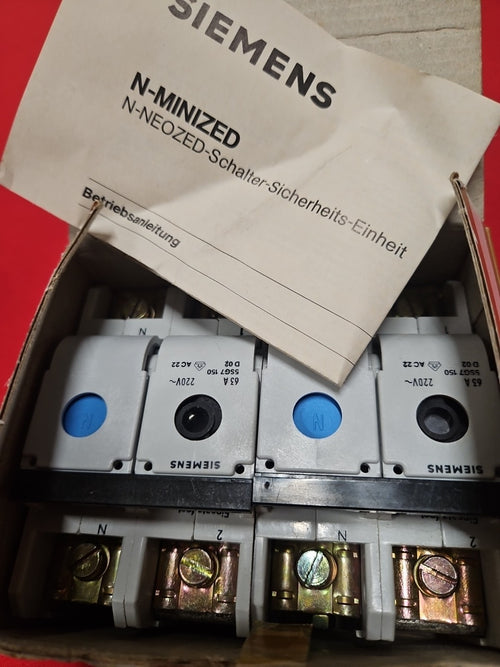 2 x Siemens NEOZED Schalter SICHERUNGSEINHEIT 5SG7150, 2-63A, New, Neu Unused