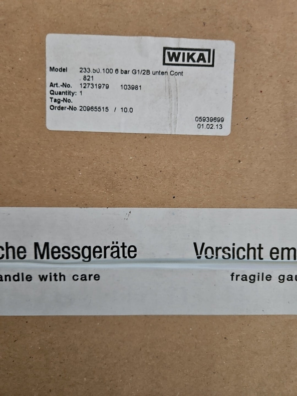 Wika 233.50.100 6bar G1/2B Manometer -unused/OVP-new in Sealed Box