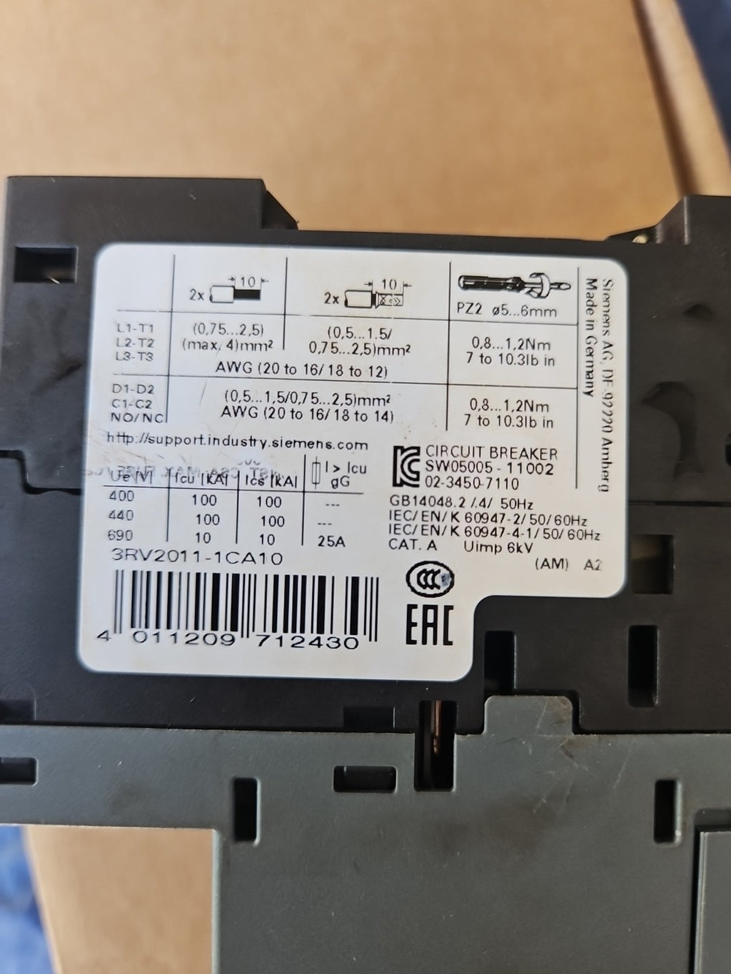 1 x Siemens 3RV2011-1CA10 Leitungsschutzschalter 1.8 - 2.5 A, Motorschutz Tested