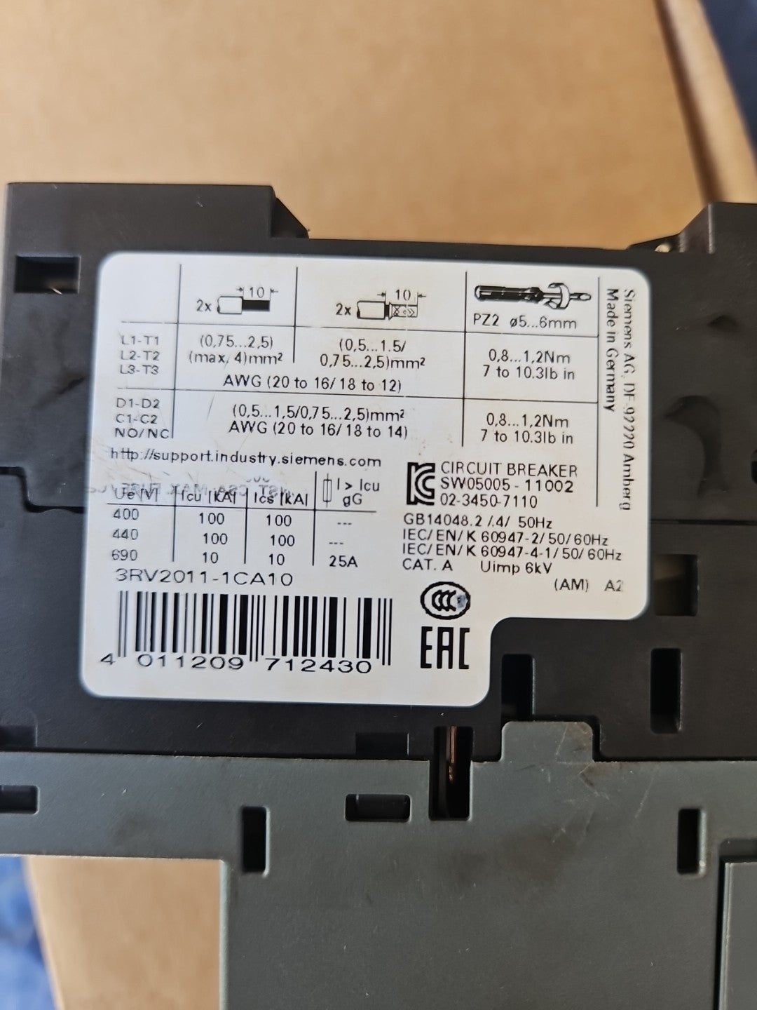 1 x Siemens 3RV2011-1CA10 Leitungsschutzschalter 1.8 - 2.5 A, Motorschutz Tested