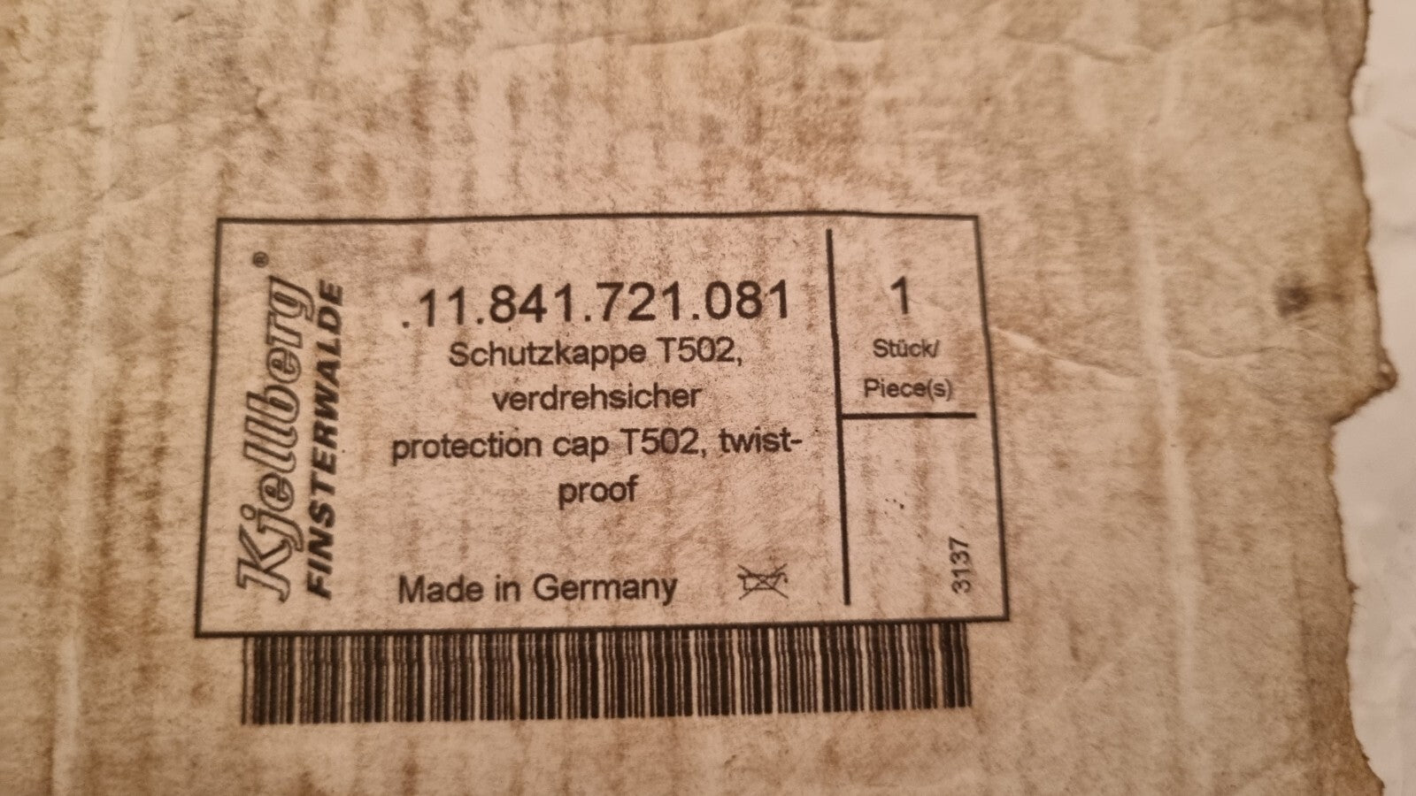 Schutzkappe Kjellberg T502, 11.841.721.081 Protective Cap  NEU Ovp twist proof