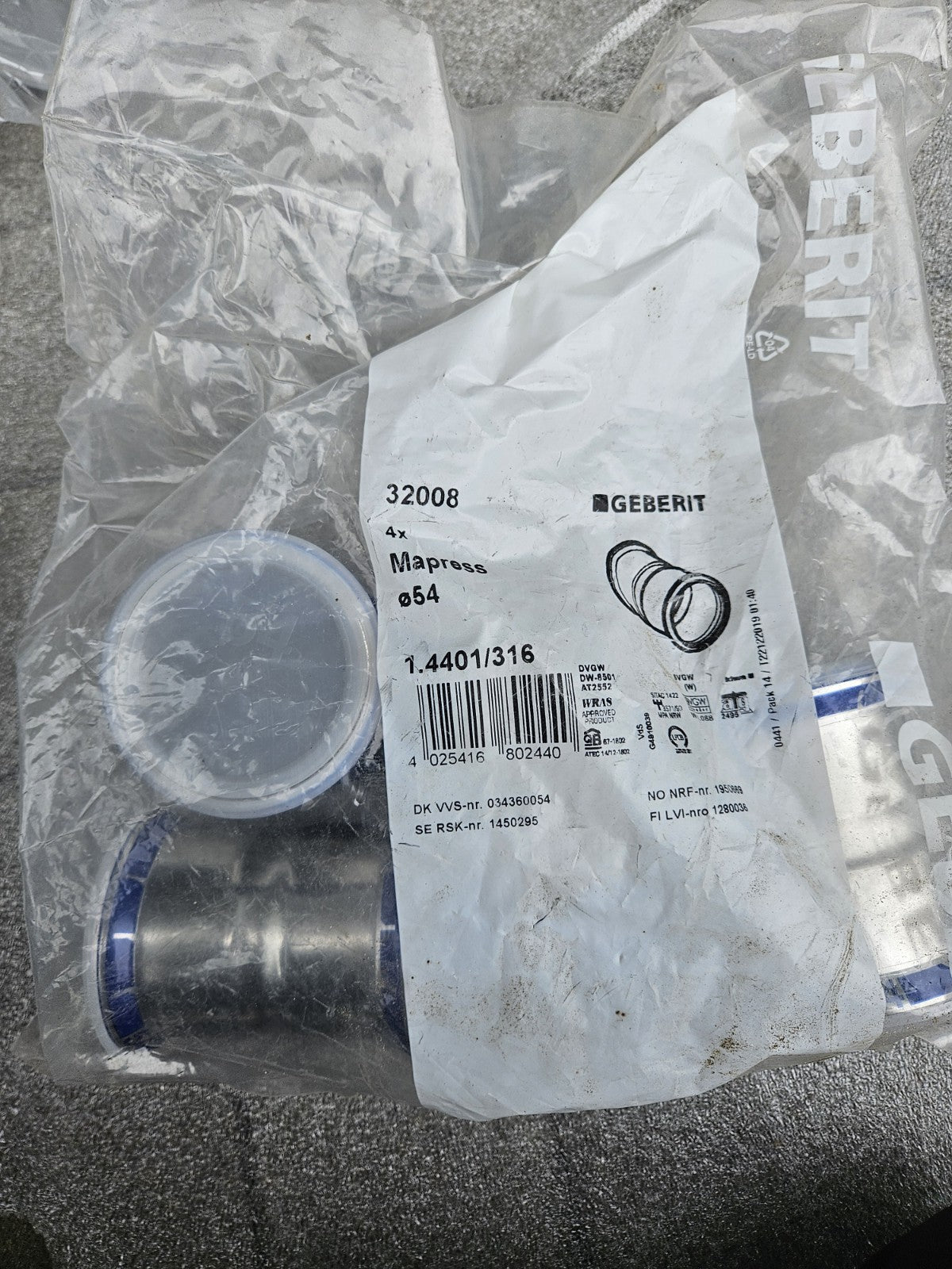 Pressfitting Geberit Muffe Edelstahl 54mm Mapress 32008 New Neu Unused INOX